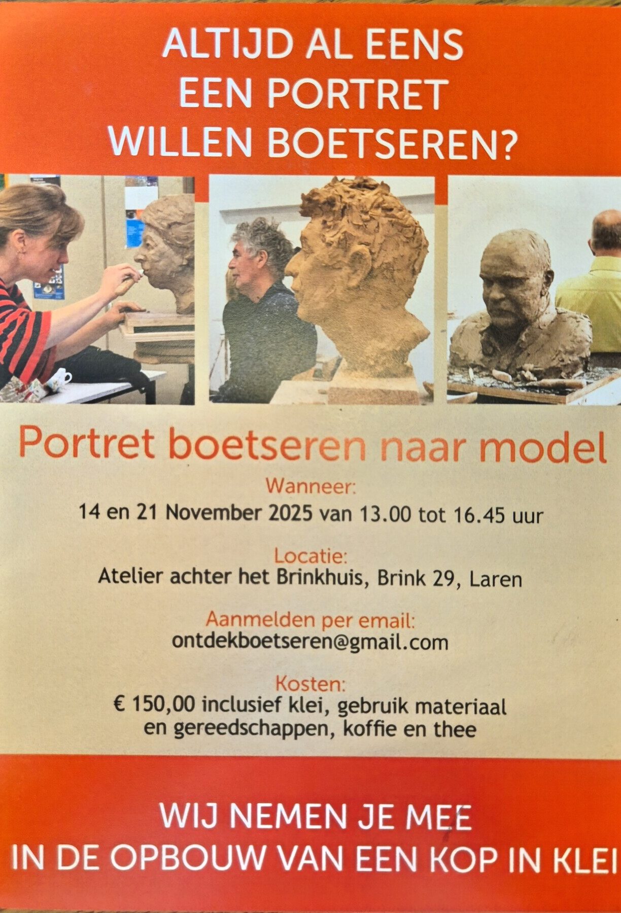Workshop Portret Boetseren Brinkhuis Atelier Laren